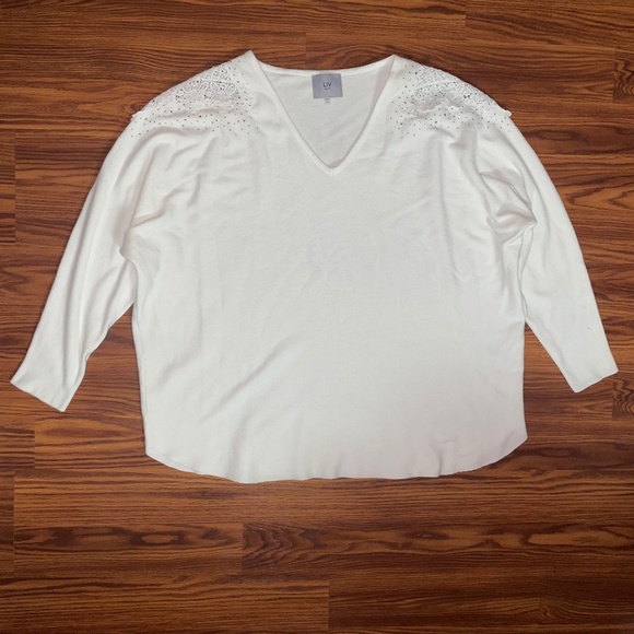 NWOT Liv Milano Dolman Sleeve Rhinestone and Lace Embellished Sweater - Picture 2 of 9